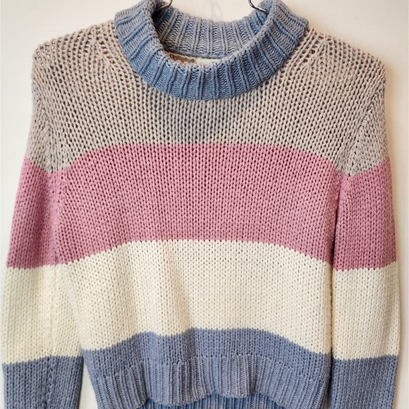 One Grey Day Striped Sweater Oversized Boxy Sweater Pink Blue Size S - Picture 3 of 8